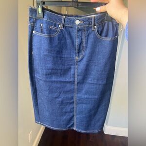Renuar denim pencil skirt with yellow stitching size M